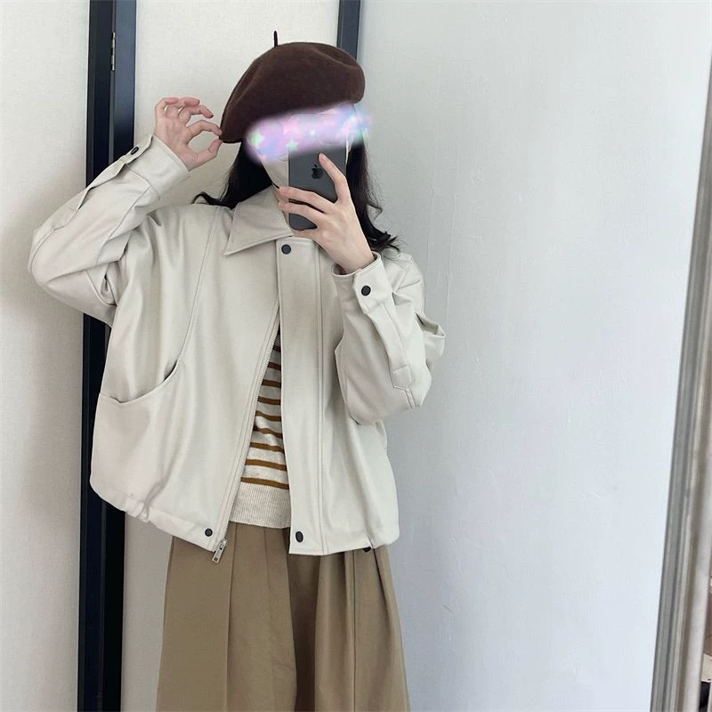 Spring Japanese retro polyurethane jacket, long-sleeve