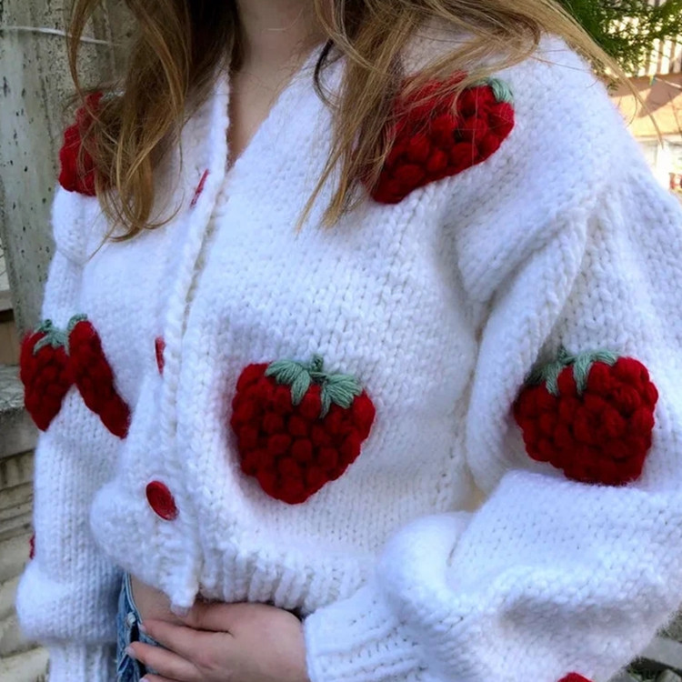 Abrigo de suéter para mujer 2021 Otoño e Invierno Nuevo estilo perezoso europeo y americano patrón tridimensional hilo grueso ganchillo abrigo hecho a mano de cintura alta