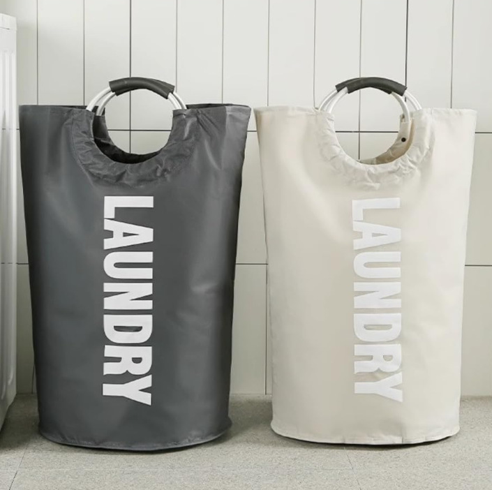 Cross-border Amazon canvas laundry basket laundry basket with handle vertical foldable storage bag basket sundry bag