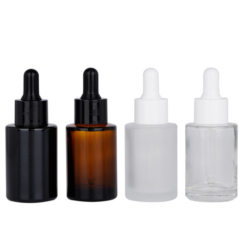 Bottle made of 30ml straight cylindrical glass, transparent flat shoulder dropper bottle, frosted original essence liquid bottle, pure essence bottle