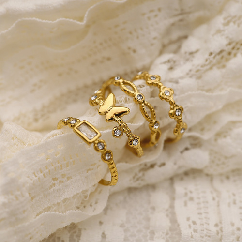 European and American diamond butterfly opening titanium steel ring does not fade ins style niche fashion high-end zircon ring for women