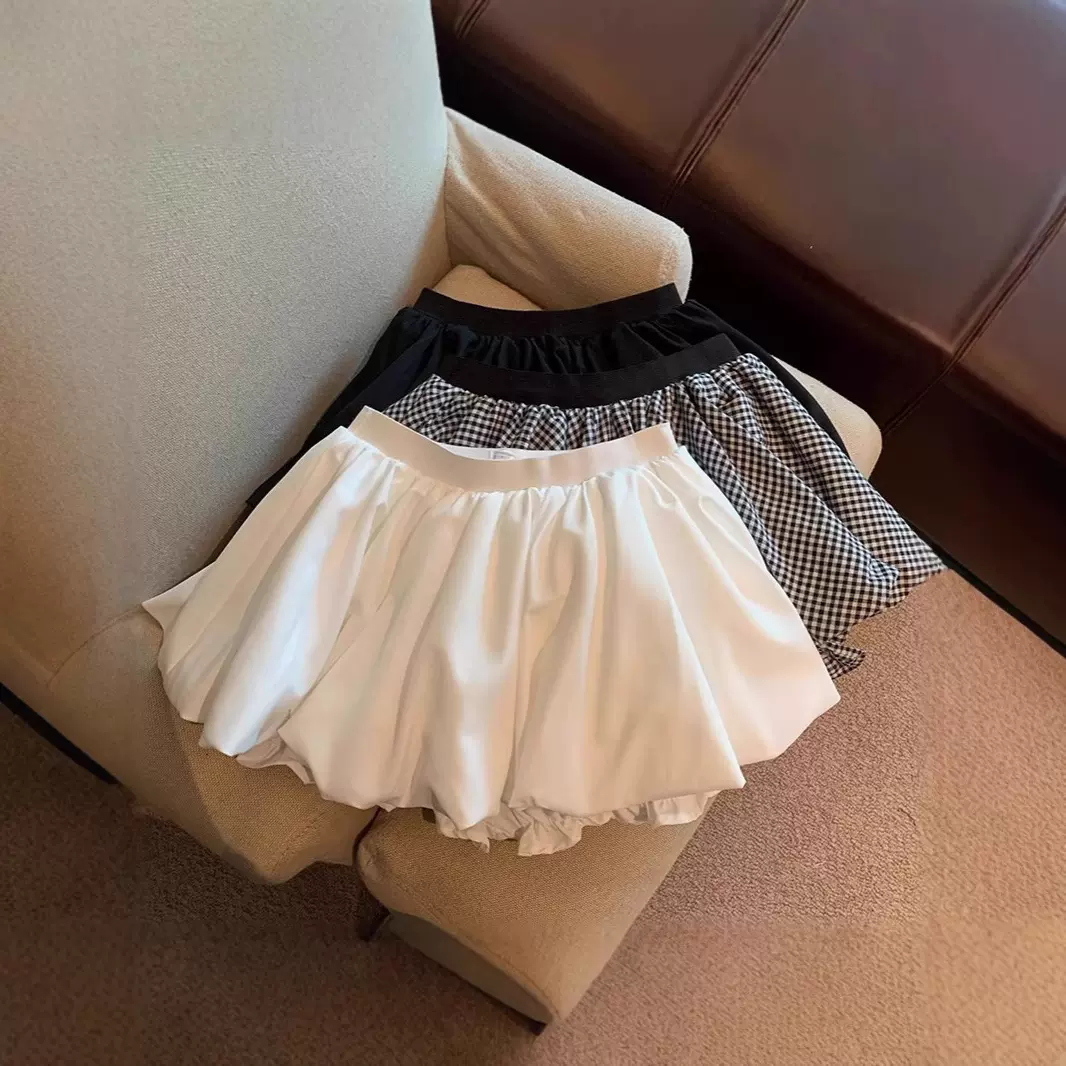 半裙辣妹防走光蓬蓬超短裙裤白色花苞半身裙女夏季小个子高腰A字