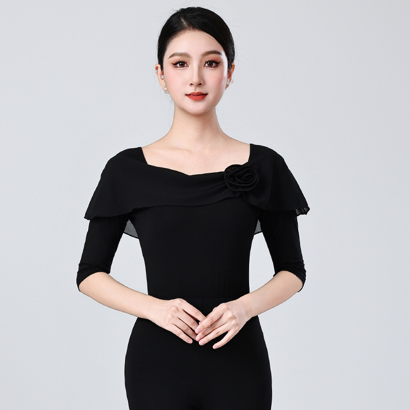 Latin Dance Square Practice Clothes for Women, New Women's Ballroom Dance National Standard Dance Clothes, Classy Ruffled Modern Dance Tops
