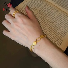 小红书爆款黄金色拉丝圆环手链女轻奢重工个性高级感百搭简约首饰