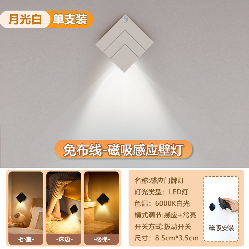 国境を越えた新しい充電式スマートLED人感センサーライト、配線不要の磁気式室内壁掛けライト、ドアライト|undefined