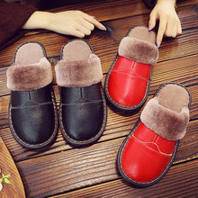 海宁牛皮拖鞋家用毛毛加绒秋冬季保暖家居室内情侣真皮棉拖鞋冬天