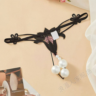 Plus Size Sexy Underwear Thong Panties for Women, Alluring Oversized Pearl Massage Open-Crotch Insertable, European and American Cross-Border Dropshipping