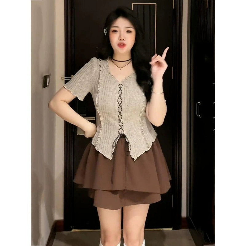 Летний комплект юбка и топ, для женщин plus size, с коротким рукавом, размеры M–4XL