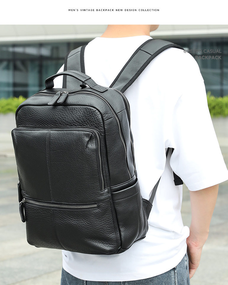 Ba lô nam da bò thật Marunte đựng máy tính 15 inch, 31×17×41 cm — Cà phê đen, nâu, đen chi tiết 18
