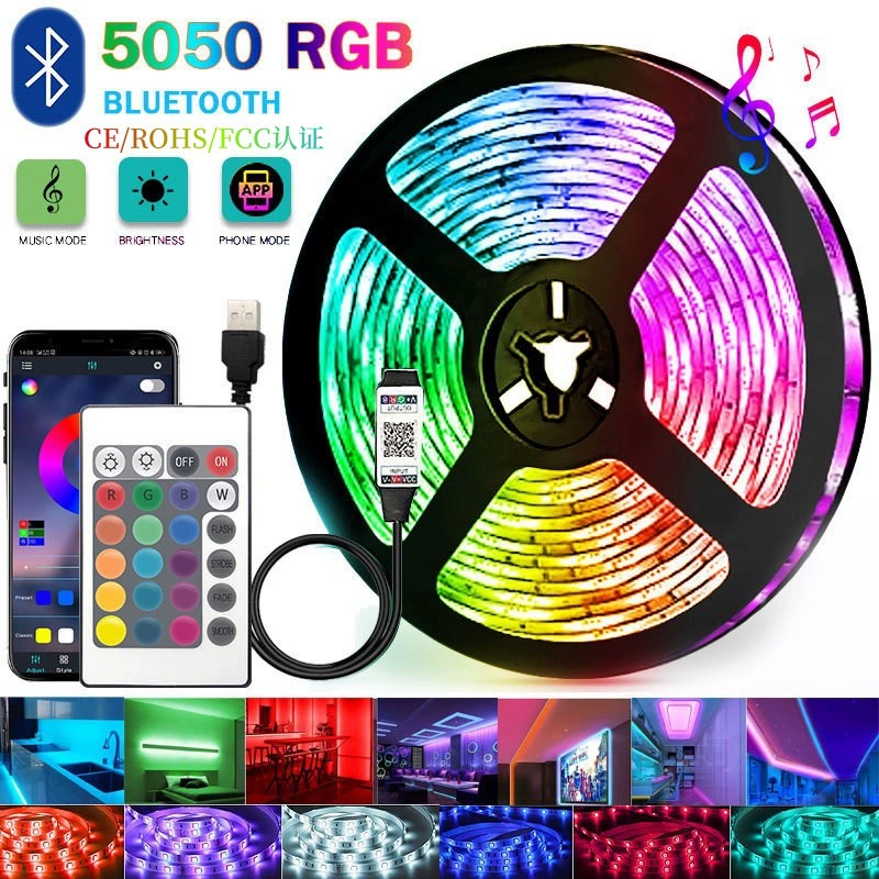 Светодиодная лента 5050RGB, USB 5V, пульт на 24 клавиши + Bluetooth, диммируемый подсвет TV