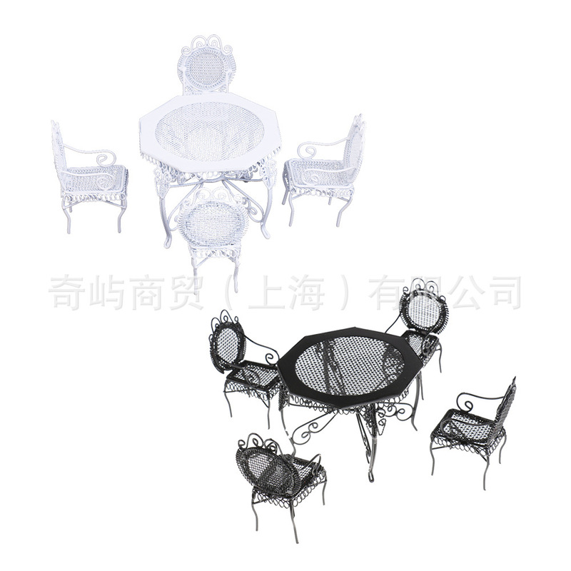 1:12 dollhouse dollhouse diy cottage mini outdoor garden furniture wrought iron table and chairs 5 piece set