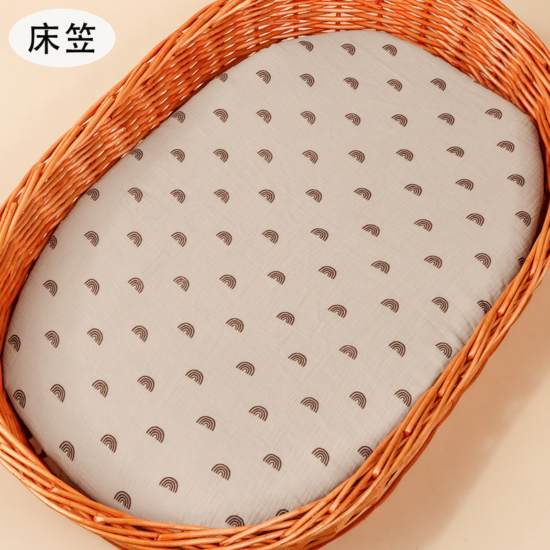 婴儿摇篮床笠双层绉布棉纱布纯棉布料摇篮床垫套子可拆卸换洗外罩|undefined