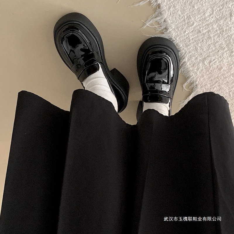 黑色粗跟厚底小皮鞋女2025新款秋季女款休闲增高百搭高跟乐福鞋子|undefined