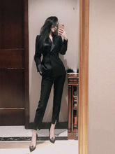 欧货2023新款气场强大干练气质女装高级感职业黑色西装裤子两件套