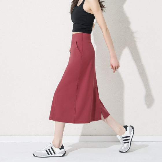 2025 Spring and Autumn New Arrival Skirt Women's High Waist Sports Yoga All-match Casual Mid-length Split A- line Skirt Slimming