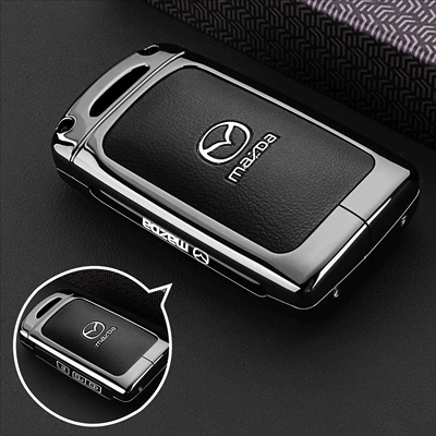 Key Cover Mazda 3 | Static Rod/Key Bag - type-c-key-black-leather-single-shell
