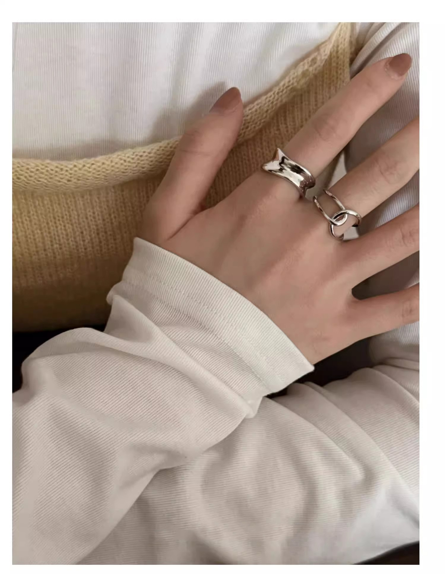 Wide Irregular Plain Band Cross Geometric Curves, Index Finger With Niche Open Design, Personalized Ring Wholesale_voghion.com