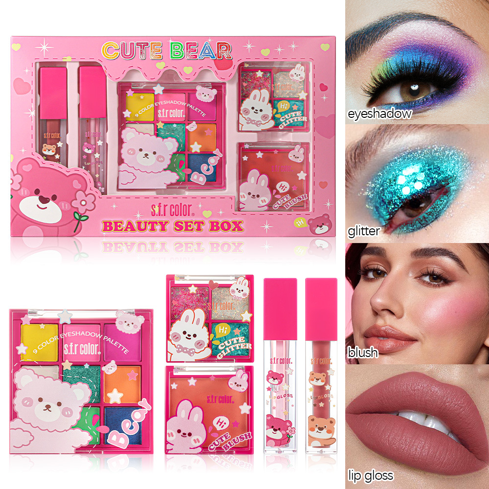 s.f.r color transfronterizo solo para la fábrica mayorista principiante adolescente maquillaje desnudo adorable oso caja de regalo set de maquillaje
