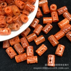 翡翠の赤い翡翠のまっすぐな筒のお金の玉の卸売りdiyの翡翠の散珠の玉のアクセサリの路通の耳のペンダントのボタンの部品
