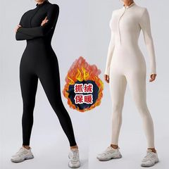 亚马逊秋冬加绒长袖长裤运动瑜伽健身跑步保暖套装裸感一体式紧身