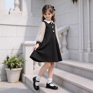 �����4-8YŮͯ ���źڰײ��c���L��ƴ��ɫ���I�B��ȹ �羳ͯ�b