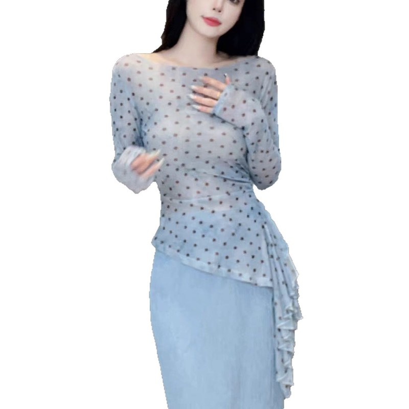 时尚套装夏季长袖百搭透气女士气质修身印花复古风绿色套装纯色|undefined