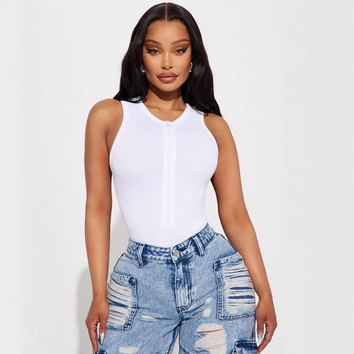 European and American solid-color women's streetwear zip-up niche-design street innerwear, American-style Instagram-inspired, cross-border hot-girl wholesale.