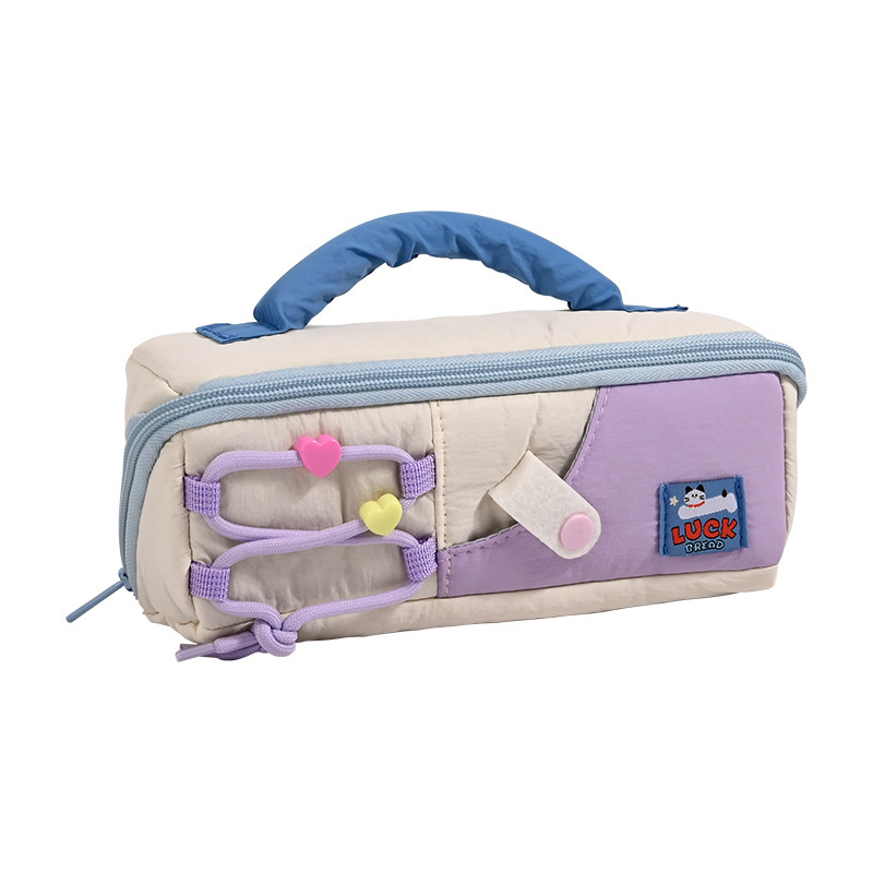 Inswind Drawing Cord Perro Bolsa de lápiz de alto color de contraste Caja de papelería de estudiantes de secundaria baja simple caja de lápiz multifuncional