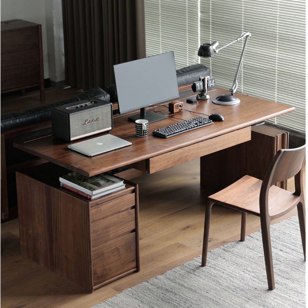 All Solid Wood Smart Electric Lift Table Study Storage Table Home Office Study Black Walnut Lift Computer Table