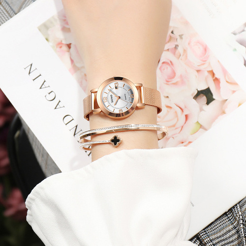 Mesh belt fully automatic non-mechanical women's watch luminous waterproof single calendar female student steel band watch