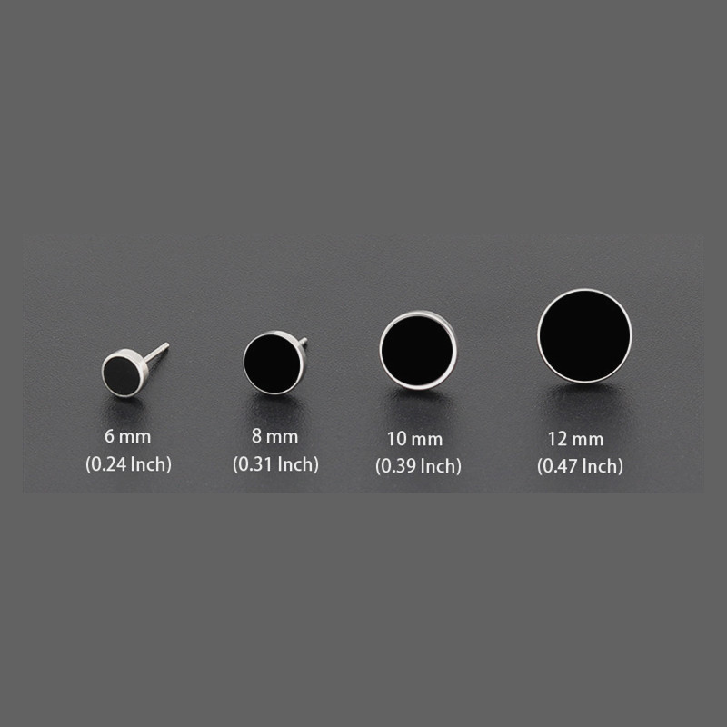 Boucles d'oreilles pour homme en acier inoxydable, ornées de clous d'oreilles ronds en résine époxy noire, style géométrique classique et tendance._voghion.com