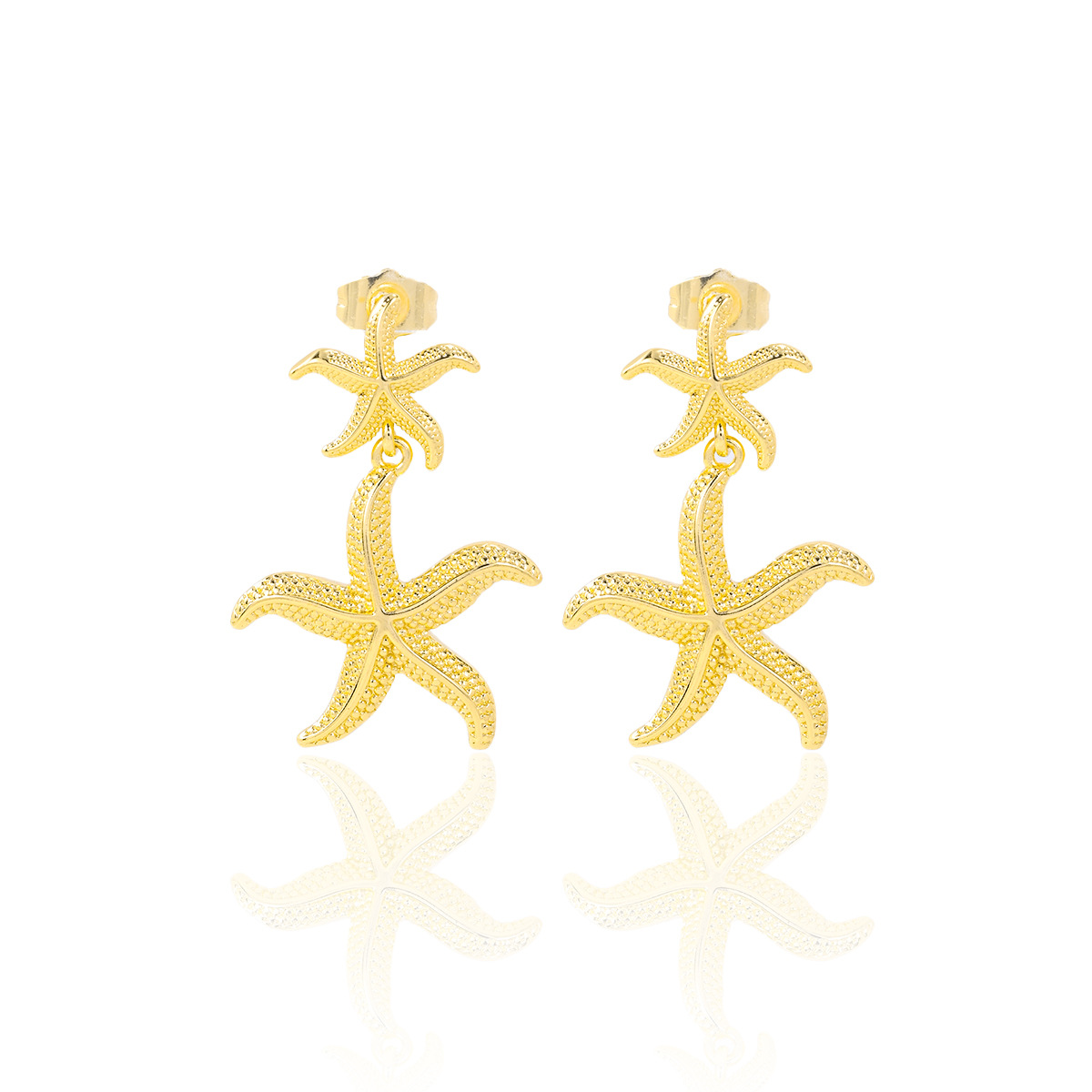 Polished Finish 1 Pair Marine Style Simple Style Starfish Shell Plating Copper Drop Earrings Ear Studs