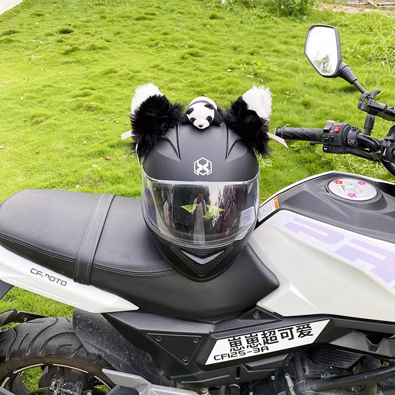 Diàndòngchē Black White Pink Long Bow Cat Ear Helmet Decoration Motorcycle Helmet Accessories (Auto Parts and Accessories) - black-white-pink-long-bow-cat-ears-no-tail-no-panda-no-helmet