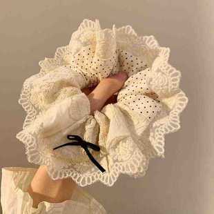 Ballet Style Flower Dot Bow Heavy Lace Lace Korean Style Large Intestine Hair Loop Cute Creamy Sweet Girl Hair Rope Women