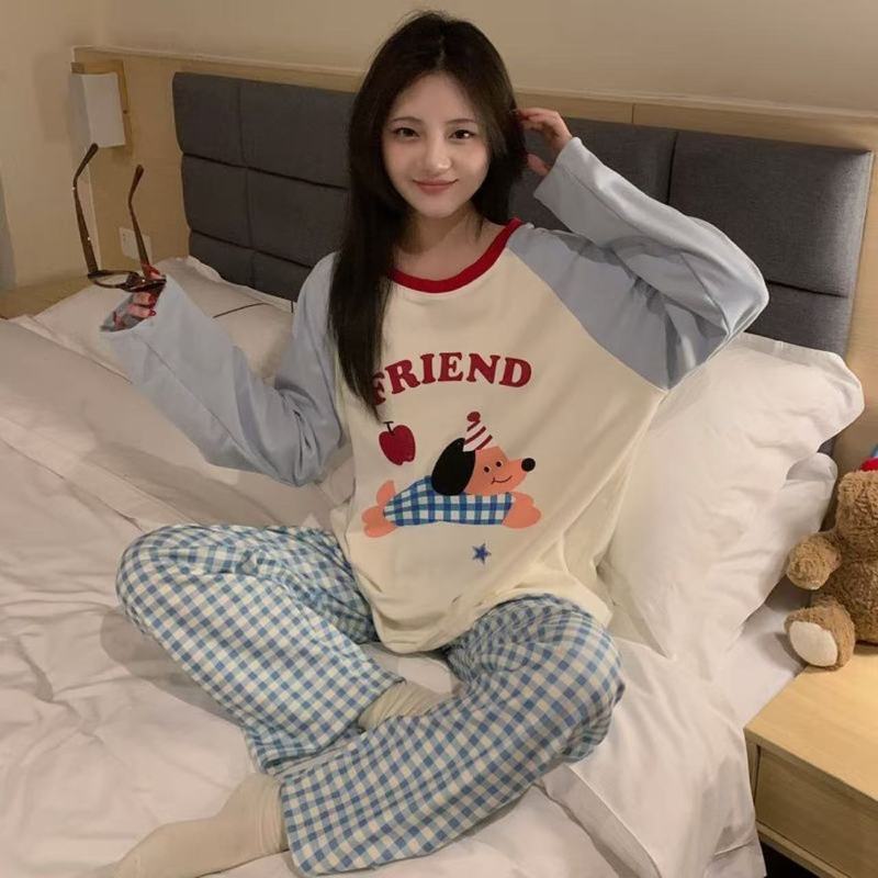 睡衣女秋冬季德绒加厚保暖卡通腊肠狗宽松2025新款格子家居服套装|undefined