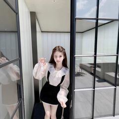 若语9/08 M20:00新品古堡少女 珠光纱上衣细闪背带裙