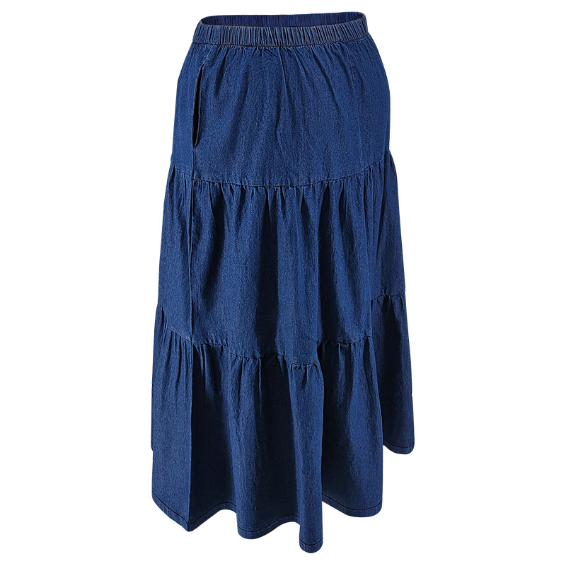 Jupe maxi en jean grande taille avec poches en coton stretch_voghion.com