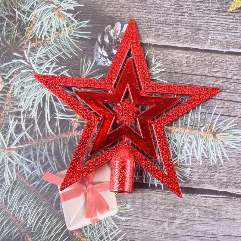 Juego de accesorios de decoración para árbol de Navidad, estrella de cinco puntas electrochapada de 1020 cm, adorno de estrella de Navidad en stock, gorro de Navidad arcoíris.