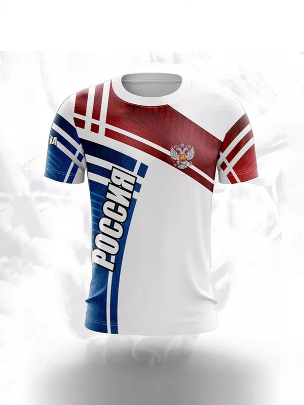 クロスボーダー夏メンズ Tシャツカジュアルルーズロシア国旗プリント通気性半袖紳士服ストリート|undefined