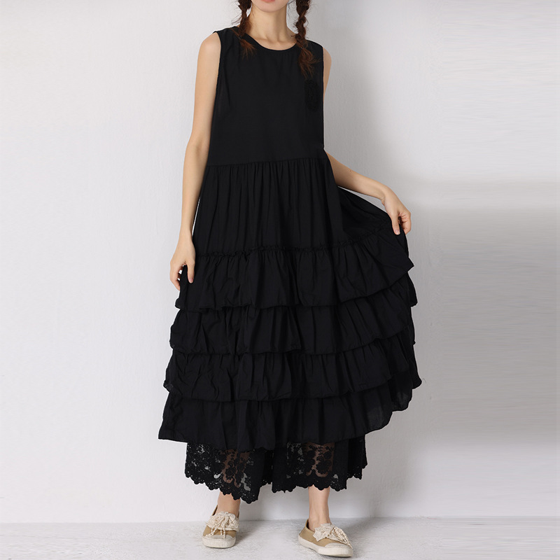 クロスボーダーの女性の甘い森の女性の減齢の純色の袖なしのケーキのスカートはゆったりしています。