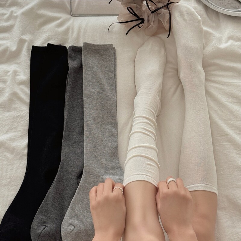 2026 Korean-Style Seamless Solid Color Calf Socks for Women, Spring and Summer Thin Shaping Slimming Compression Socks, Flat Leg Beautifying Slouch Socks