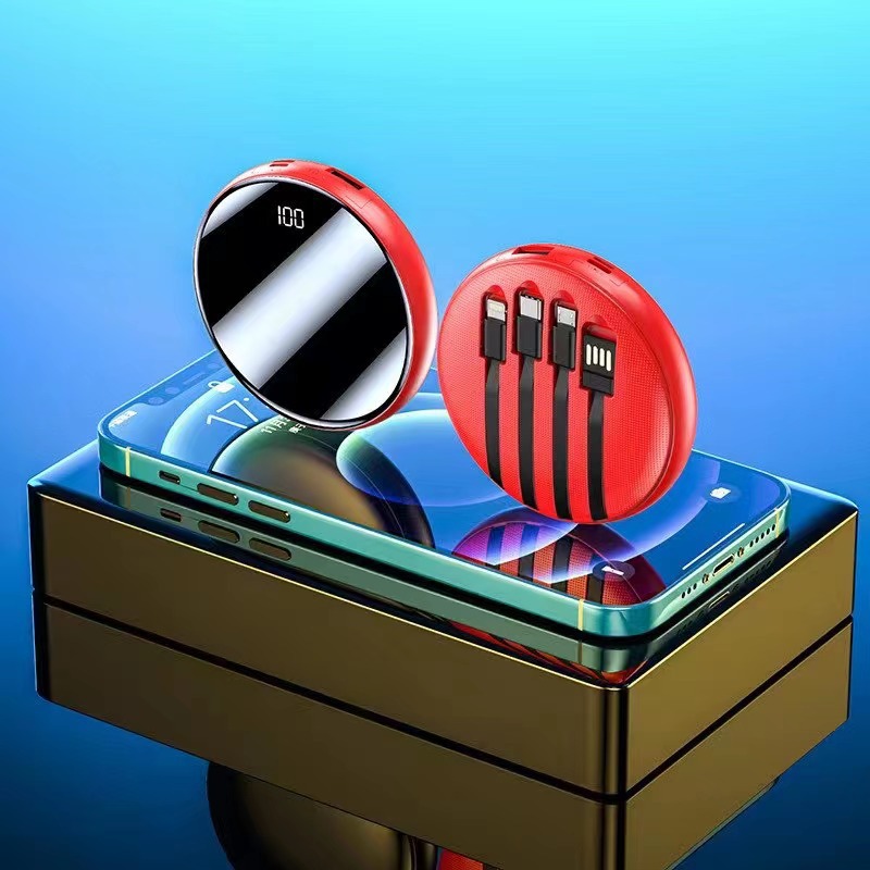 Display digital cargador paquete redondo pantalla completa fuente de alimentación móvil viaje al aire libre portátil de cuatro líneas cargador paquete teléfono móvil universal