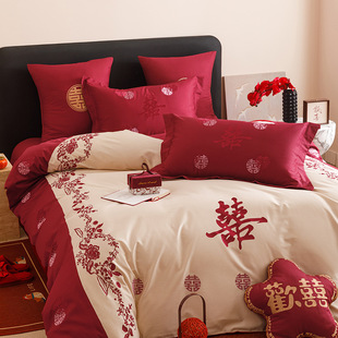 Princess Style Wedding Bedding Four-Piece Set Pure Cotton Newlywed Dowry High-End Quilt Cover Bed Bed Sheets Four-Piece Set