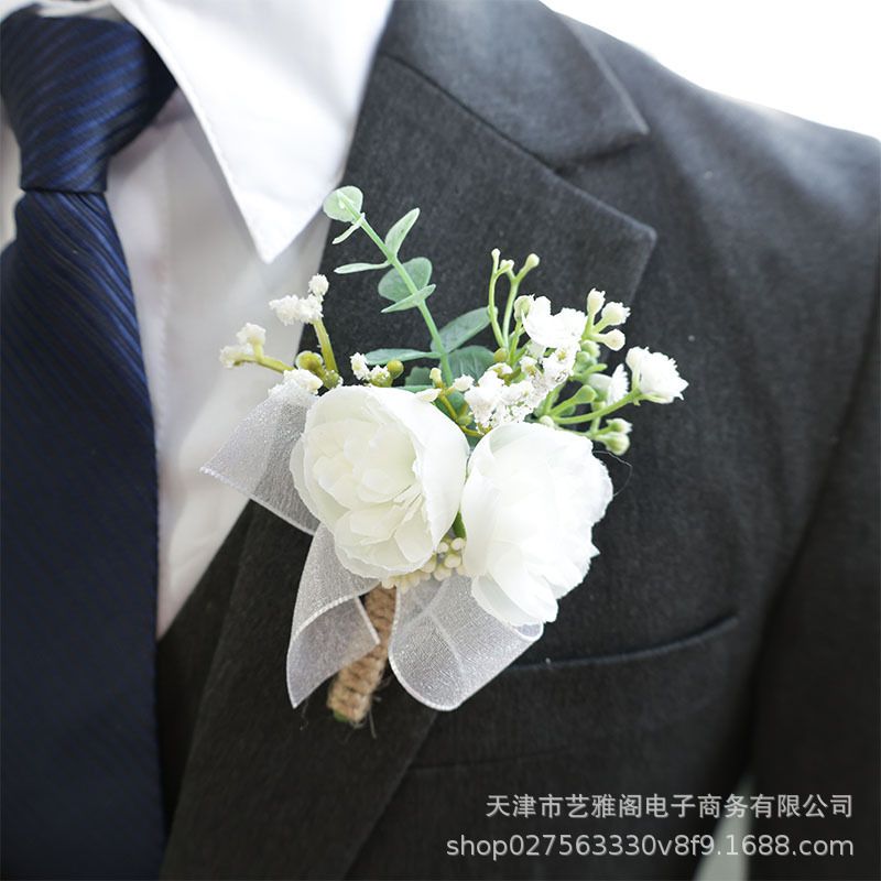 西式餐桌婚礼酒杯草帽窗帘礼盒装饰花椅背花胸花手腕花白绿色森系|undefined