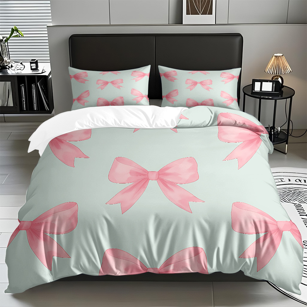 Ins Wind Pink Bow Digital Printed Colchón Set Pillow Cover Comercio electrónico transfronterizo preferido para adaptarse al modo JIT