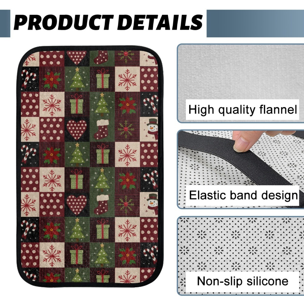 2026 Foreign Trade Amazon Christmas Flannel Car Armrest Box Mat Non-Slip Car Protective Mat, Minimum Order One Piece