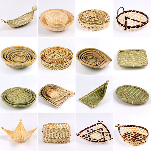 Handmade bamboo woven bamboo sieve bamboo basket snack tray farmhouse woven round dustpan storage basket fruit basket