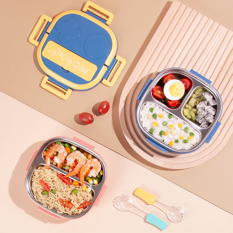 Picnic Portable Baby 304 Stainless Steel Lunch Box Water Injection Insulation Supplemental Bowl with Spoon Primary School Students' Outdoor Plate