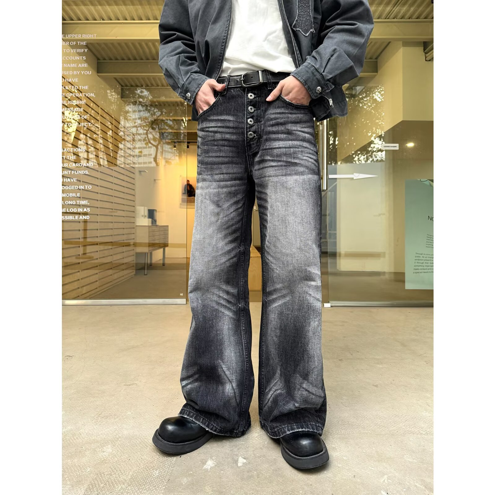 Men's Clothing Men's Style Washed Distressed Jeans Spring Autumn Trendy Retro Loose Straight Leg Wide Leg Casual Trousers_mkmklike.com