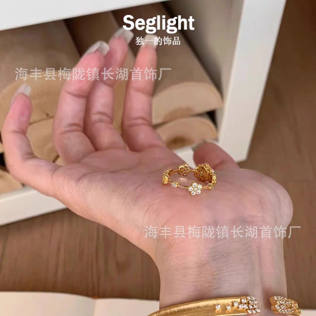 SEG设计 春暖花开五花小排钻戒指法式精致微镶钻石戒指女
